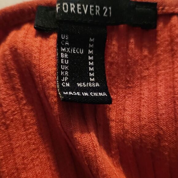 Forever 21 Women's Size Medium Orange Ribbed Keyhole Chest Ribbed Top - Picture 4 of 5